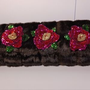 Oversized Sequin Embellished Faux fur clutch